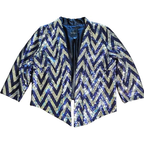 Jessica Simpson sequin chevron blazer blue and silver size L - Picture 1 of 11